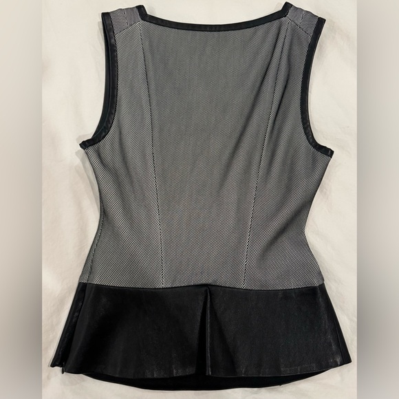 NWOT -Robert Rodriguez Black Mesh & Genuine Leather Sleeveless V-Neck Peplum Top - Picture 3 of 7